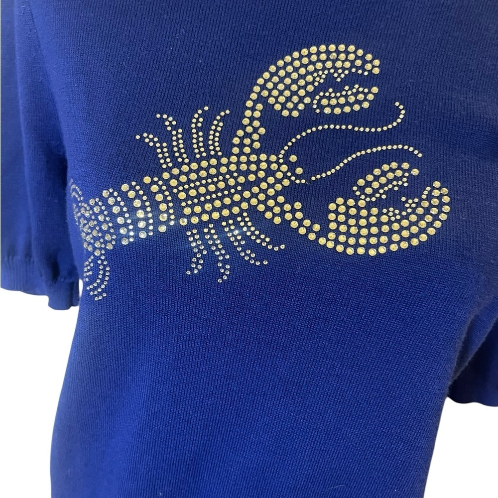 Lobster embellished puff sleeve sweater short sleeve royal blue preppy coastal - Picture 5 of 11